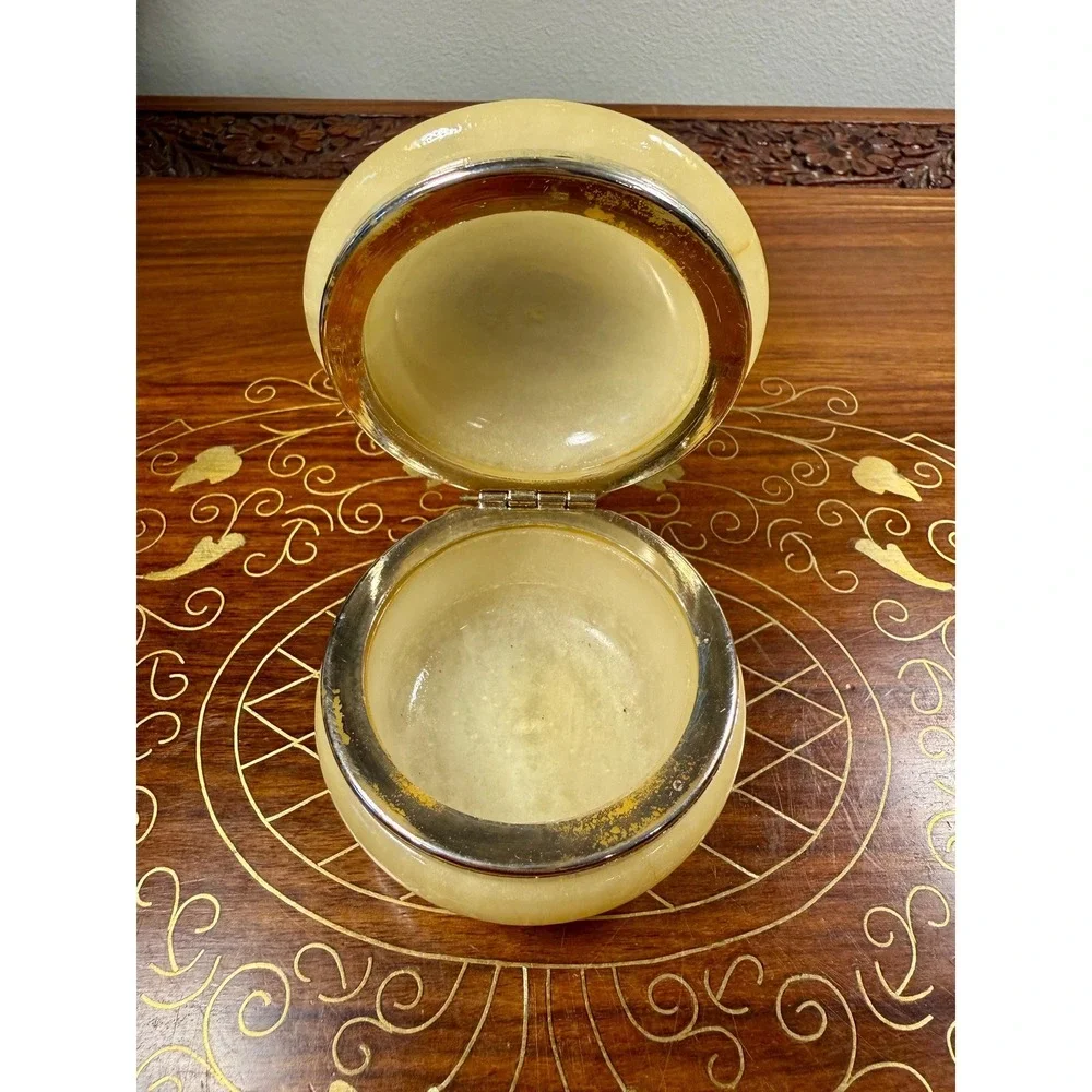 Vintage Alabaster Trinket Box • Forget-Me-Not Floral Stone Jewelry Box
